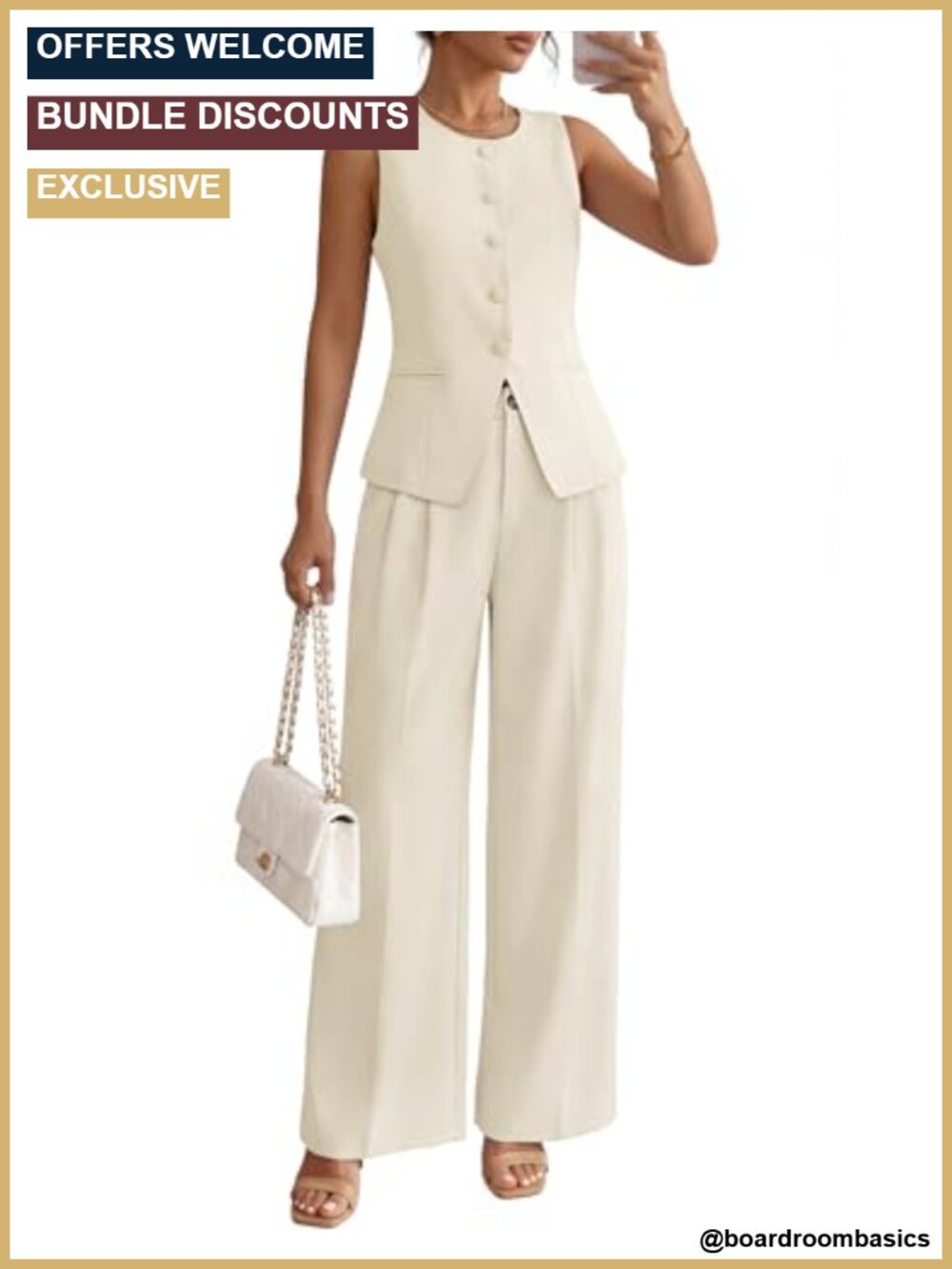 Women's 2 Piece Pant Set Sleeveless Blazer Top High Waist Trousers Work Office
